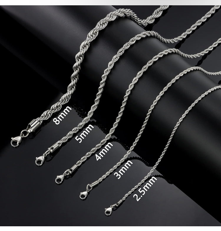 Twist Chain Necklace - Stainless Steel Rope Jewelry for Men & Women