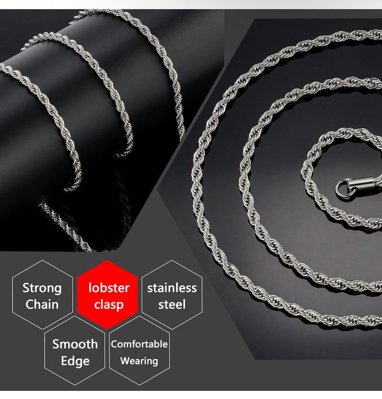 Twist Chain Necklace - Stainless Steel Rope Jewelry for Men & Women