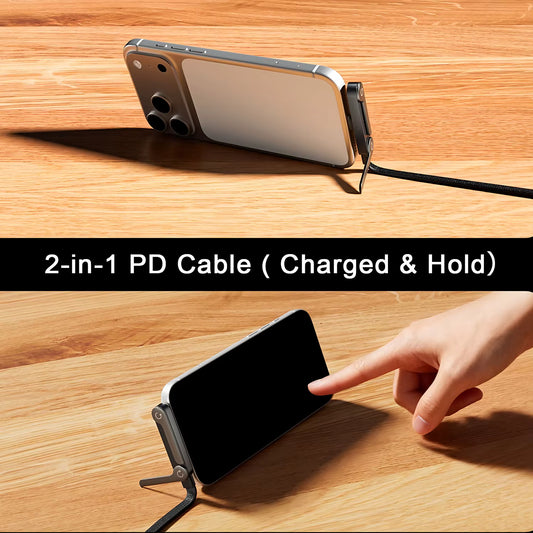 240W 2-in-1 Stand Charging Cable USB C | Phone Holder Integrated | Fast Charge for iPhone 15-17/Huawei/Samsung/Xiaomi