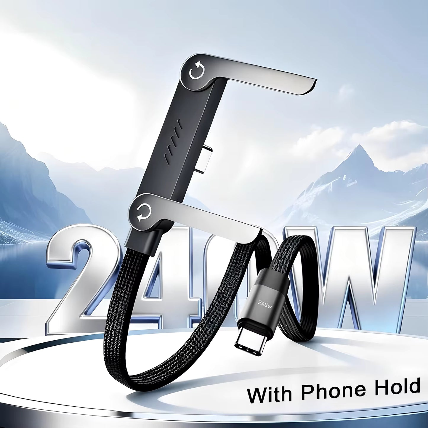 240W 2-in-1 Stand Charging Cable USB C | Phone Holder Integrated | Fast Charge for iPhone 15-17/Huawei/Samsung/Xiaomi